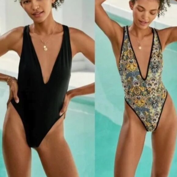 Maaji Plunge Reversible One Piece Swimsuit SZ L - Picture 1 of 8